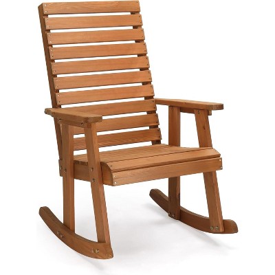 VINGLI Wooden Rocking Chair with High Backrest, Solid Fir Wood, Heavy Duty 600 LBS Patio Rockers for Indoor and Outdoor