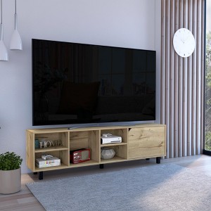 70.8" Manufactured Wood TV Stand for TVs up to 70" with Four Open Shelves, Five Legs, and Cable Management Holes for Living Room - 1 of 4