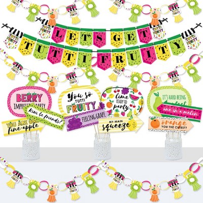 Big Dot of Happiness Tutti Fruity - Banner and Photo Booth Decorations - Frutti Summer Baby Shower or Birthday Party Supplies Kit - Doterrific Bundle