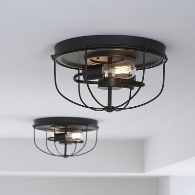 Coastal Blue Steel Open-Cage Flush Mount Ceiling Light