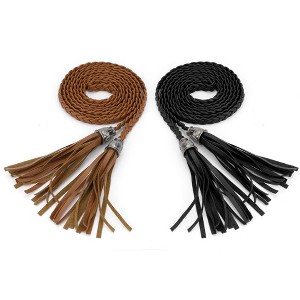 INSPIRE CHIC Women's Tassels Braided Woven Skinny Belts for Dress - 1 of 4