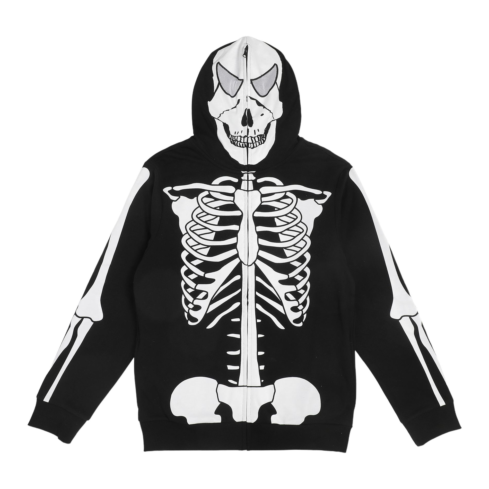 Skeleton Men's Black Long Sleeve Cosplay Zip Hoodie
