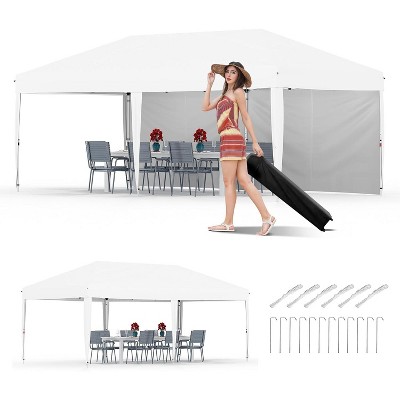 10x20 Pop Up Canopy with 2-Sidewall, Outdoor Tent with Portable Roller Bag - 3 Adjustable Height, 4 Weight Bags Stakes & 6 Guy Ropes