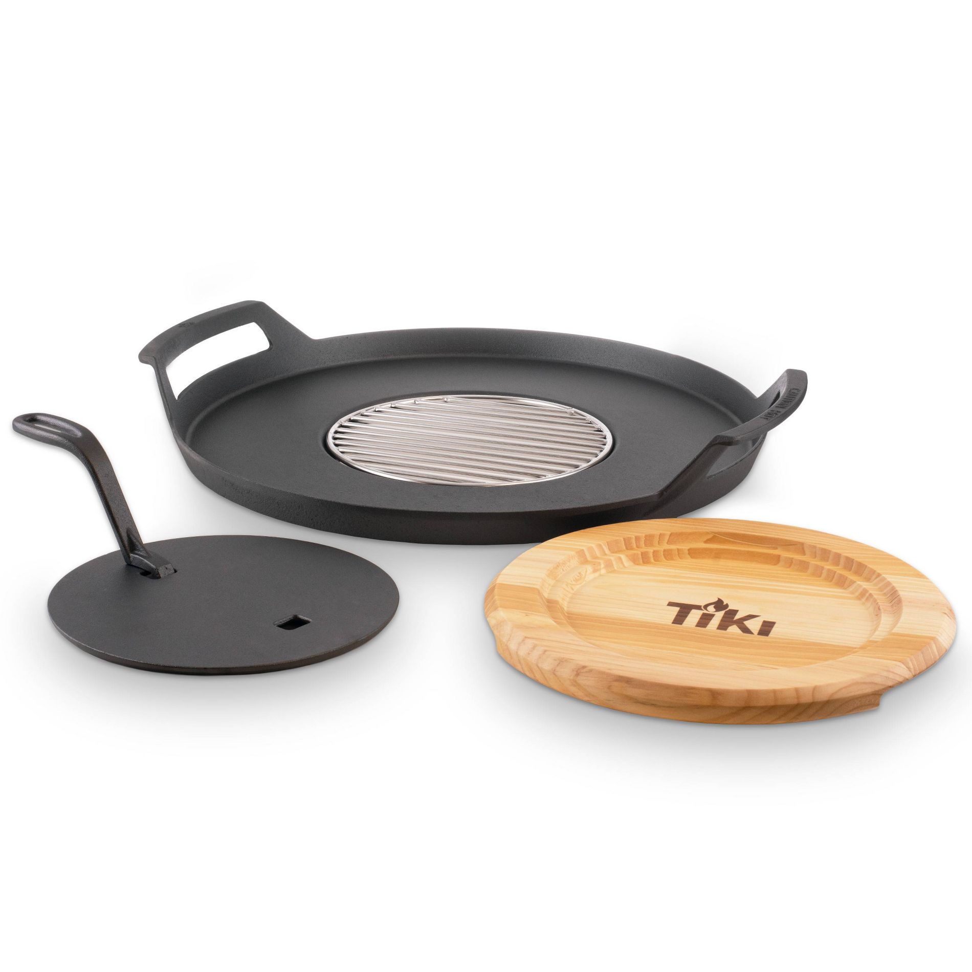 Tiki Fire Pit Cast Iron Grill Top Griddle Black