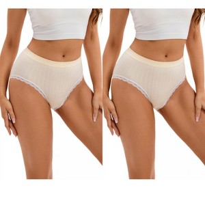 INSPIRE CHIC 2 Pcs Women's Lace Trim Panties Full Coverage Mid-Waisted Butt Lifter No Trace Briefs - 1 of 4