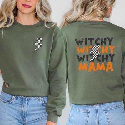 Simply Sage Market Women's Graphic Sweatshirt Witchy Mama Lightning Bolt Front and Back