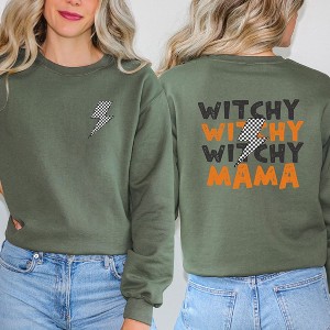 Simply Sage Market Women's Graphic Sweatshirt Witchy Mama Lightning Bolt Front and Back - 1 of 4
