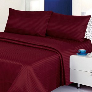 Deluxe Hotel Elegant 4 Piece Bed Sheet Set Double Brushed Soft Microfiber Fabric With Dobby Stripe - Wrinkle Free - 1 of 4