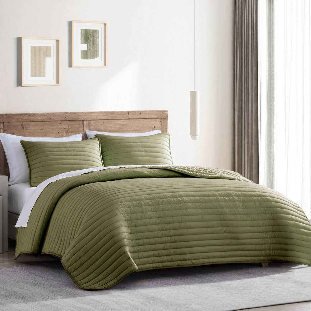 Photos - Bed Linen 2pc Twin Excursion Channel Quilted Comforter Set Green - Riverbrook Home: Polyester Fill, Machine Washable, Includes Sham