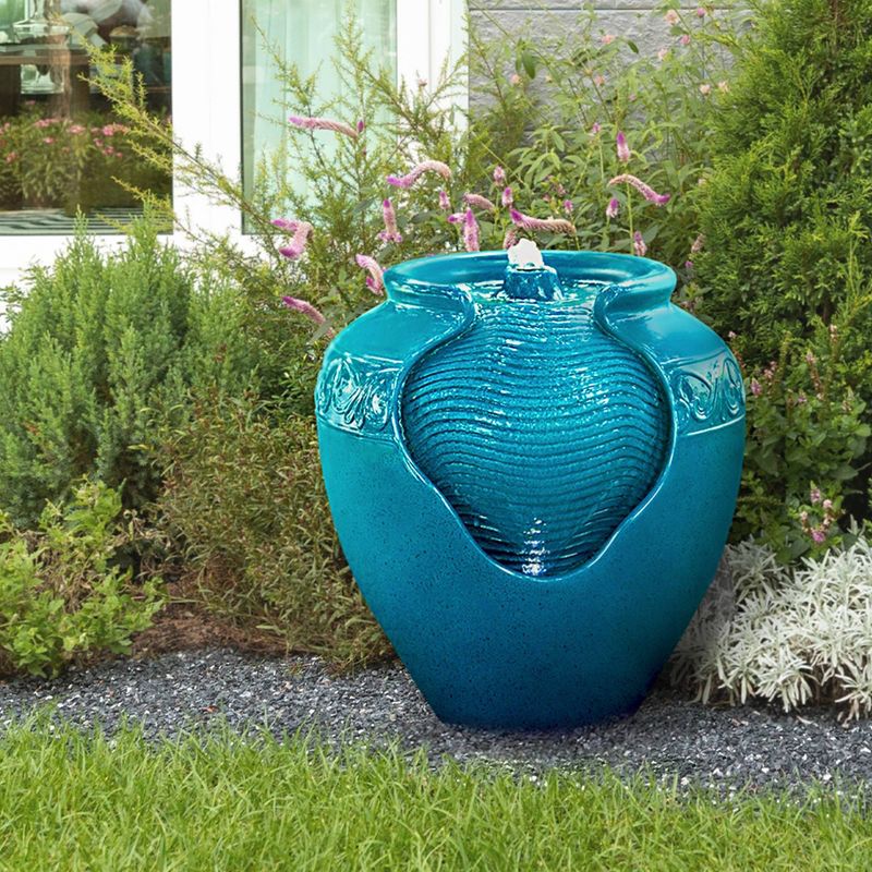 16.93&#34; Glazed Pot Outdoor Floor Fountain with LED Lights - Teal - Teamson Home, 6 of 10