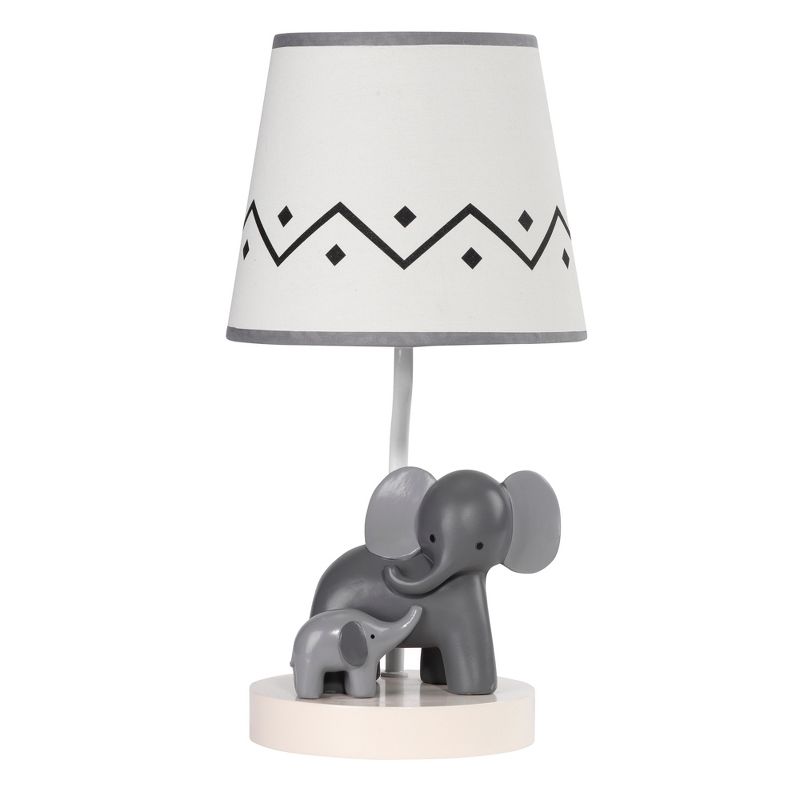 Lambs & Ivy Me & Mama White/Gray Elephant Nursery Lamp with Shade & Bulb, 1 of 5