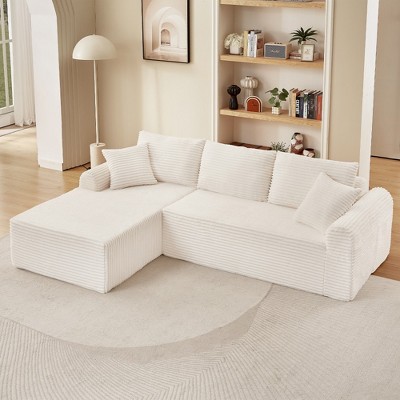 Modular Corduroy Chaise Lounge Sofa with Arched Armrests, Sectional Sofa with Non Slip and 3 Back Cushions, Living Room Sofa with Right Chaise-Koiai