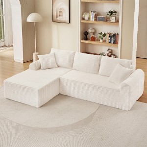 Modular Corduroy Chaise Lounge Sofa with Arched Armrests, Sectional Sofa with Non Slip and 3 Back Cushions, Living Room Sofa with Right Chaise-Koiai - 1 of 4