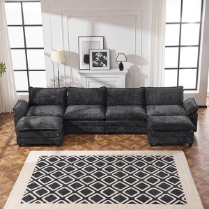 Karl Home |155.5 in. W Pillow Top Arm Double-layer Cushion Chenille Sofa in Black With Ottoman - 1 of 1