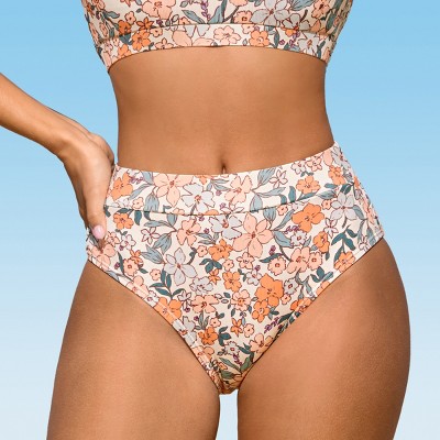 Women's Peach Blossom Floral Pattern High-Waisted Bikini Bottoms - Cupshe