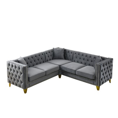 NicBex Velvet Corner Sofa,L-Shaped Sectional Couch with 3 Cushions for Living Room,Apartment,Office