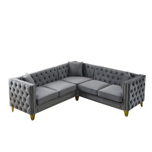 NicBex Velvet Corner Sofa,L-Shaped Sectional Couch with 3 Cushions for Living Room,Apartment,Office,Gray - 1 of 4