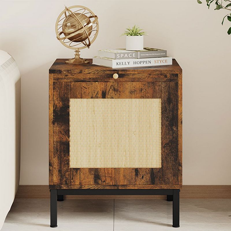 Night Stand, Accent Bedside Table with Storage Cabinets, Modern Rattan Side Table with Sturdy Metal Legs for Living Room, Rattan Night Stand, 3 of 9
