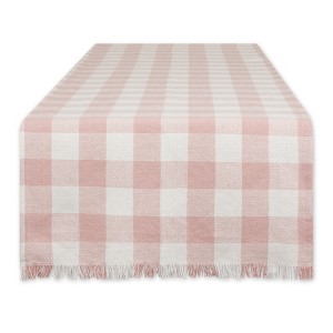 Design Imports  Heavyweight Check Fringe Table Runner, Pale Mauve, 14X72" - 1 of 4