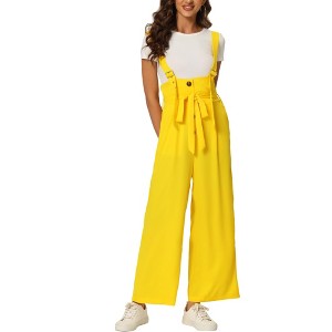 Allegra K Women's High Waist Wide Leg Belted Button Long Overalls Jumpsuit - 1 of 4