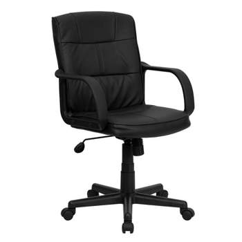 Mid-Back LeatherSoft Swivel Task Office Chair with Arms Black - Flash Furniture