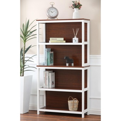 Cherry and White Tall 4-Shelf Wood Bookcase