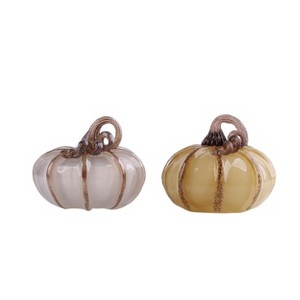 Transpac Glass Rustic Pumpkin Set of 2 Fall/Harvest Home Decorations - 1 of 1