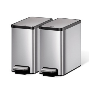 EKO 6L Ecocasa 2pk Vertical Step Trash Can Set: Stainless Steel, Kitchen Step-On with Lid, Indoor, Silver, 6 Liter Capacity - 1 of 4