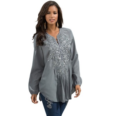 Roaman's Women's Plus Size Sequin Floral Tunic