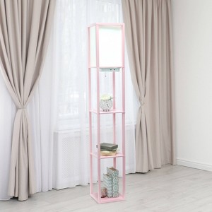 Floor Lamp Etagere Organizer Storage Shelf with 2 USB Charging Ports and Linen Shade - Simple Designs - 1 of 4