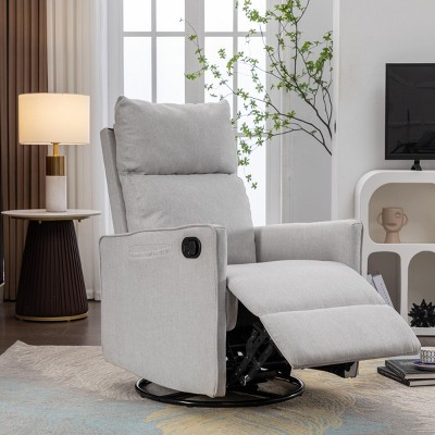 Swivel Recliner Manual Recliner Chair Linen Upholstered Nursery Chair With Adjustable Back And Footrest For Living Room-Maison Boucle