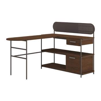 Radial L Shape Desk Umber Wood - Sauder