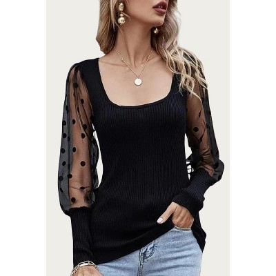 Women's DAYDREAM POLKA DOT MESH SLEEVE TOP - ESLEY COLLECTION