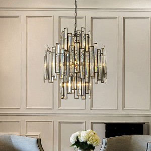 ALOADECOR Modern Glam Crystal Chandelier Luxury Unique Matte Black Hanging Pendant with Clear K9 Crystal Panel for Living Room Foyer - 1 of 4