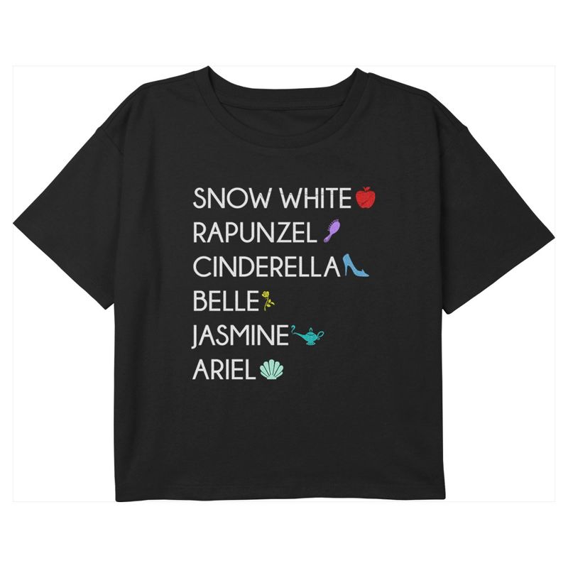 Girl's Disney Princess Icons Crop T-Shirt, 1 of 4
