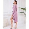 BLUEMING Women's V-Neck Asymmetric Knit Dress - Long Sleeve Belted Sweater Dress - 4 of 4