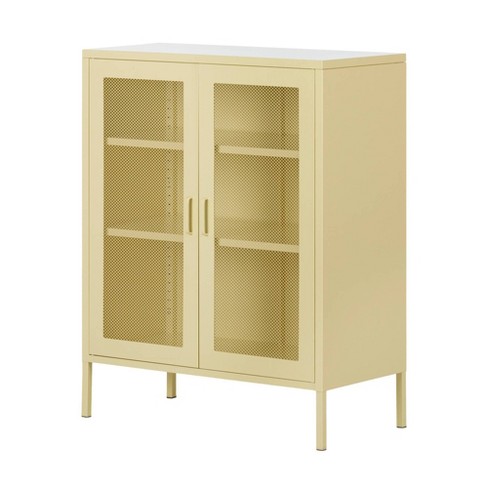 Crea Metal Mesh 2 Door Accent Cabinet Pale Yellow - South Shore