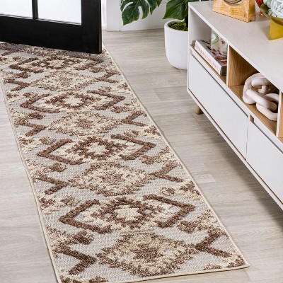 JONATHAN Y Sumak High-Low Pile Neutral Diamond Kilim Beige/Gray 5