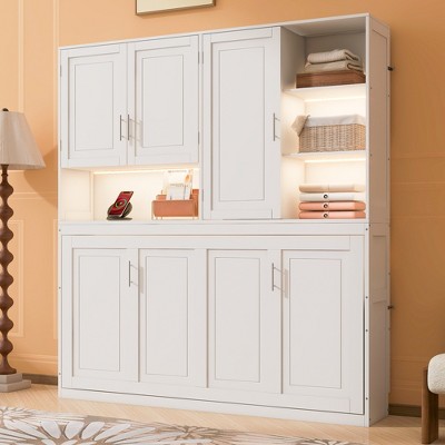 Merax Sleek Twin Size Wall Murphy Bed with Ample Storage Space, LED Light and USB Ports