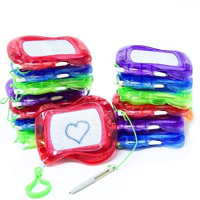4E’s Novelty 12 Pack Mini Magnetic Drawing Board – Keychain Doodle Boards for Kids, Party Favors, Travel Toys