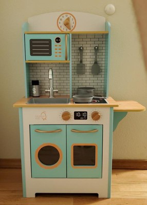 Teamson Kids Little Chef Santos Retro Wooden Kitchen Playset, Aqua/Whi