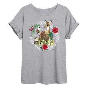Women's - Disney - Christmas - Family In The Forest Oversized Graphic T-Shirt - 1 of 4