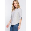 Slickblue Women's Long Sleeve Yarn Dyed Stripe Shirt, Button-Up Style, Side Knit Panels, White/Olive, Size S-L - 4 of 4