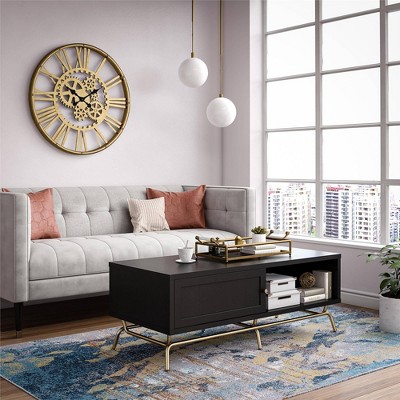 CosmoLiving Nova 53'' Rectangular Black and Gold Coffee Table with Storage