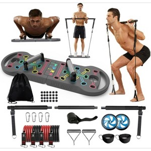 Portable Push Up Board Set, Home Workout Equipment with Resistance Bands & Ab Roller Wheel for Fitness - 1 of 4