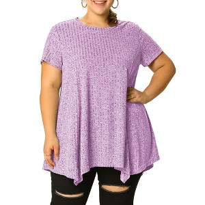 Agnes Orinda Women's Plus Size Ribbed Crew Neck Asymmetrical Hem Flowy Knit Casual Tunic Tops - 1 of 4