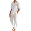 COOFANDY Men's 2 Pieces Cotton Linen Set Henley Shirt Long Sleeve and Casual Beach Pants Summer Yoga Outfits - 2 of 4