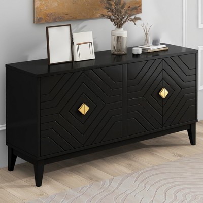60" Sideboard Buffet Cabinet, Accent Storage Cabinet with 4 Doors, Entryway Console Table, Coffee Bar Cabinet for Living Room Kitchen Hallway Black