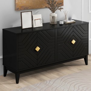 60" Sideboard Buffet Cabinet, Accent Storage Cabinet with 4 Doors, Entryway Console Table, Coffee Bar Cabinet for Living Room Kitchen Hallway Black - 1 of 4