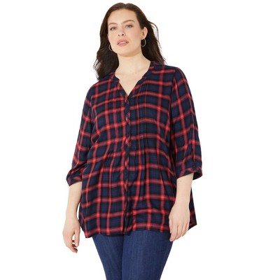 Catherines Women's Plus Size Petite Featherweight Plaid Tunic